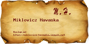 Miklovicz Havaska névjegykártya